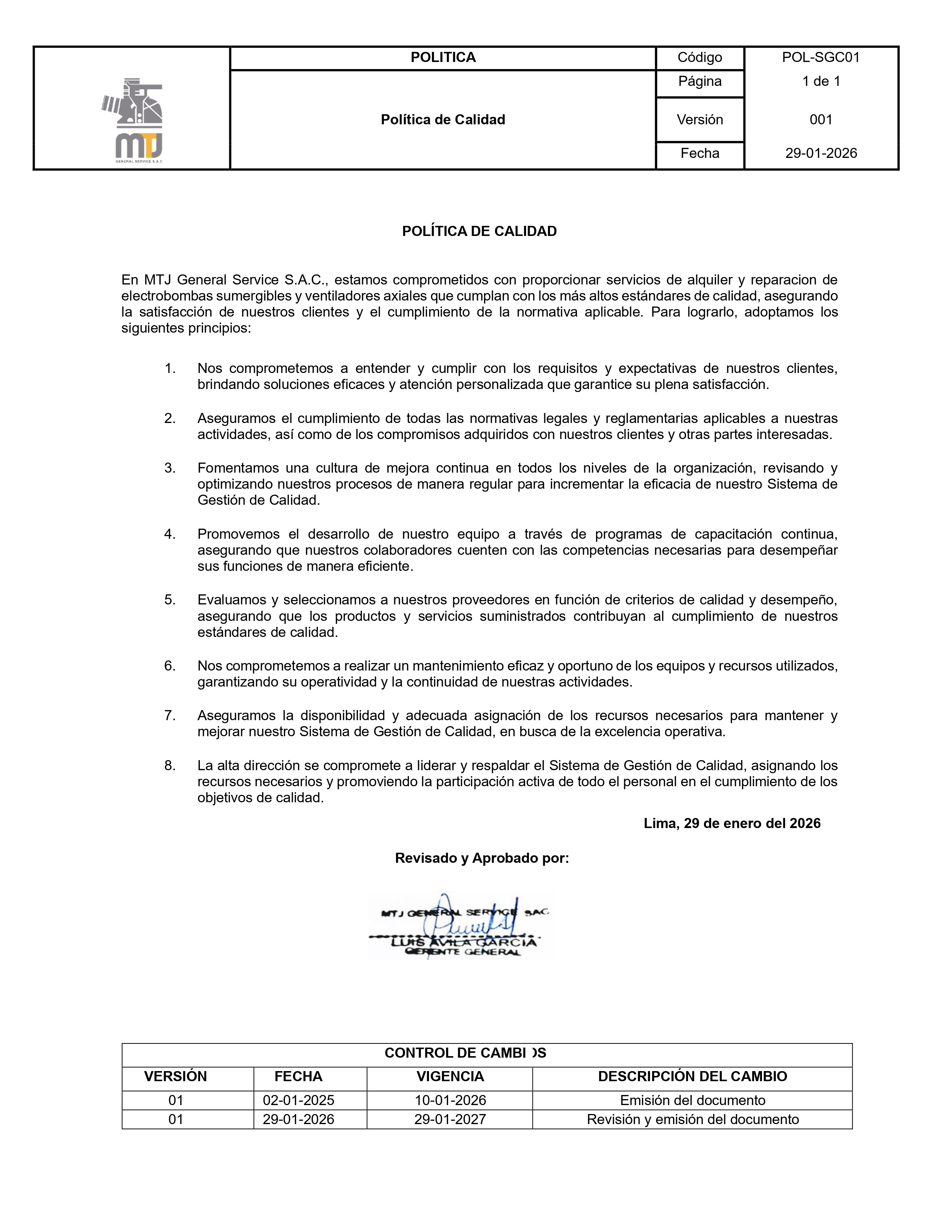 Política De Calidad